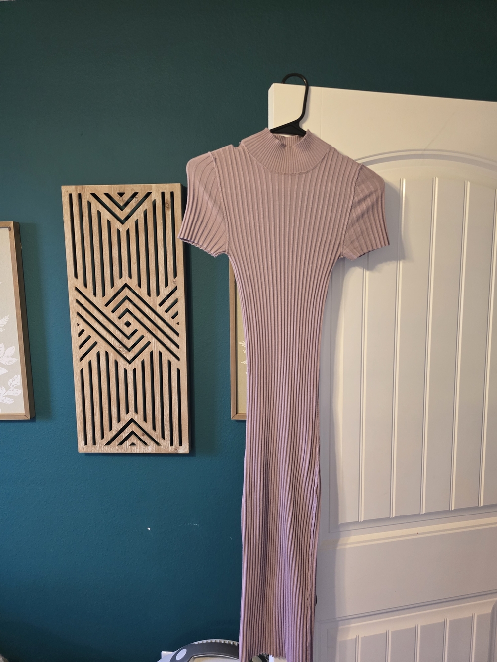 Ribbed Short-Sleeve Mock Neck Maxi Dress - Mauve